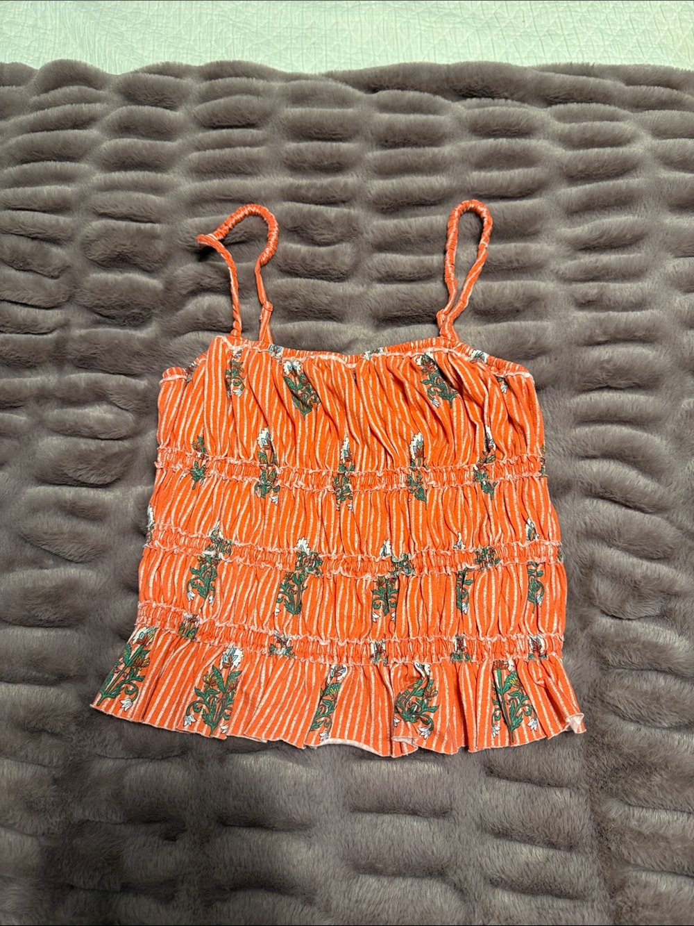 We The Free Orange Floral Smocked Cami/tank